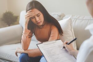 a young person does an intake test for a Depression Treatment Program